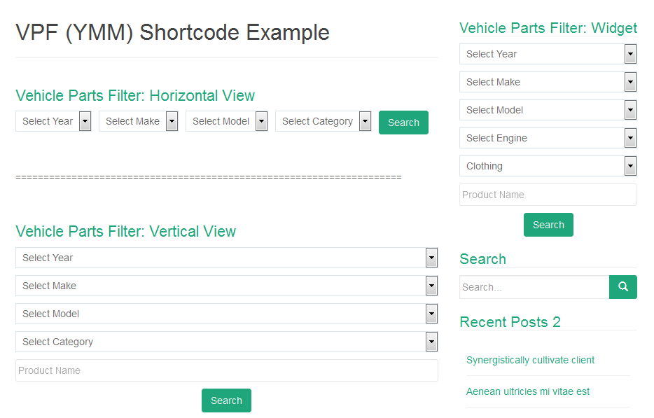 A page showing the filter in both horizontal and vertical layouts