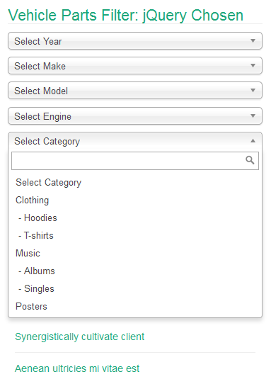 A dropdown with a search box open, filtering a long list